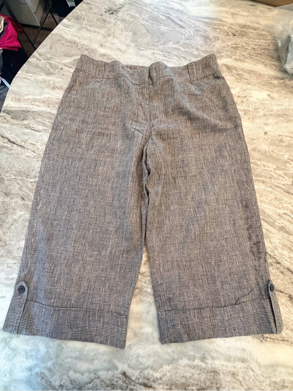 Willi Smith Size 12 Plaid Linen Blend Capri Pants Cropped Wide Leg Cuffed